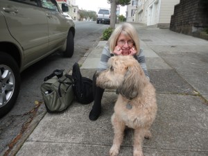 MaryLou, bags packed, well positioned for a going away lick.
