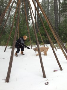 Winter up near Weed, CA, the teepee is down but the landlord still likes to have fun.